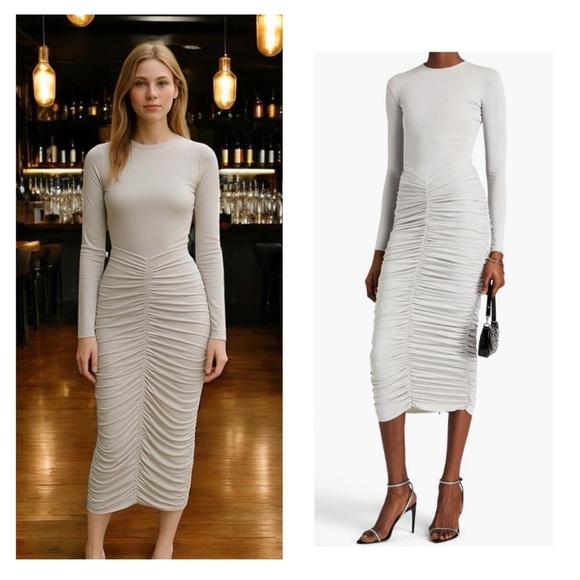 ALEX PERRY Presley dress midi grey silver 14 ruched stretch knit formal NWT NEW - Picture 1 of 15